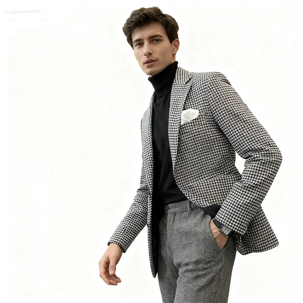 Men Houndstooth Slim Blazer