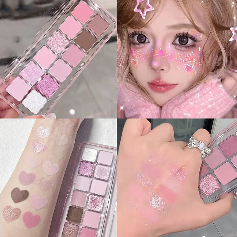 Spring Summer Pink Eyeshadow Palette Makeup Matte Shimmer