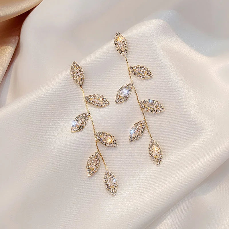 Crystal Leaf Dangle Earrings