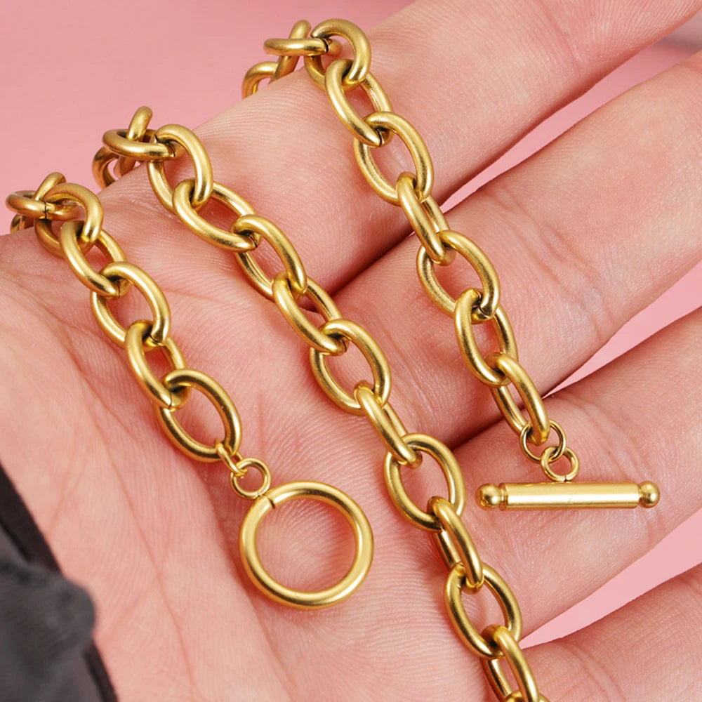 18K Gold Plated Chunky Necklace for Women Titanium Clasp