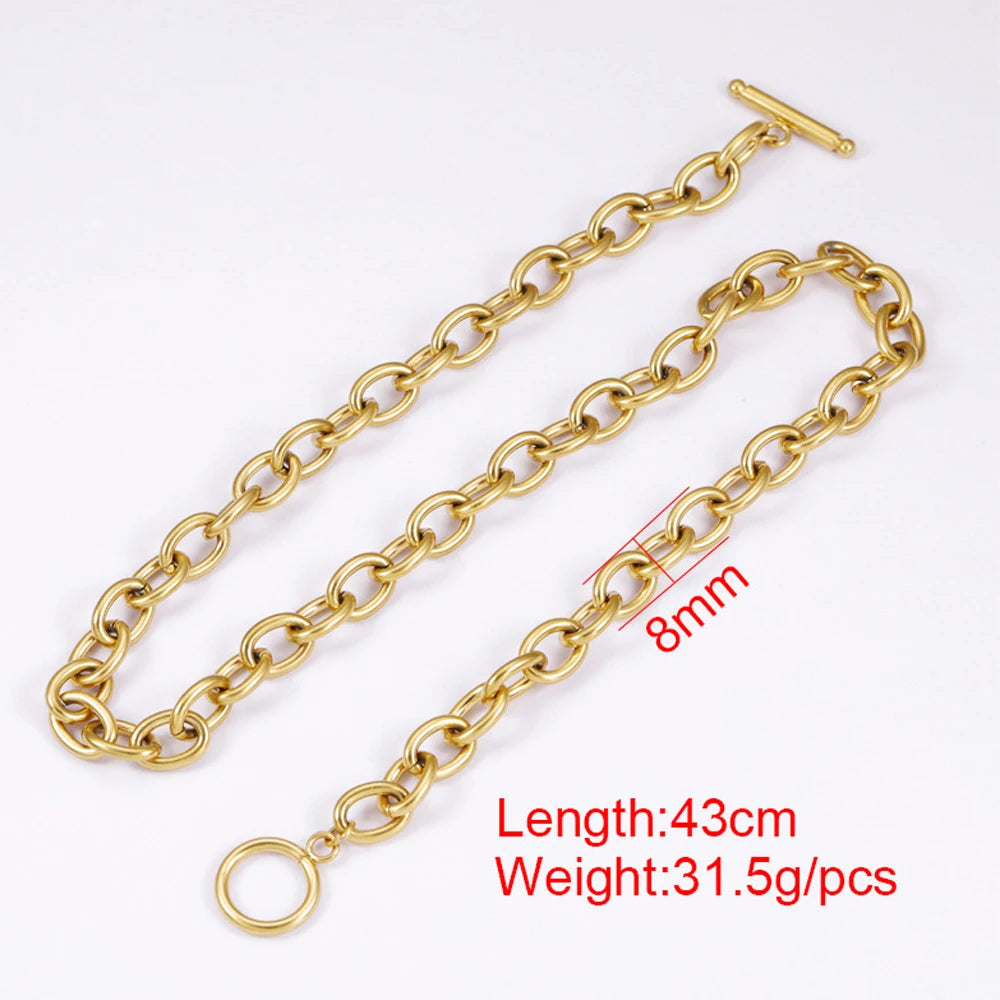 18K Gold Plated Chunky Necklace for Women Titanium Clasp