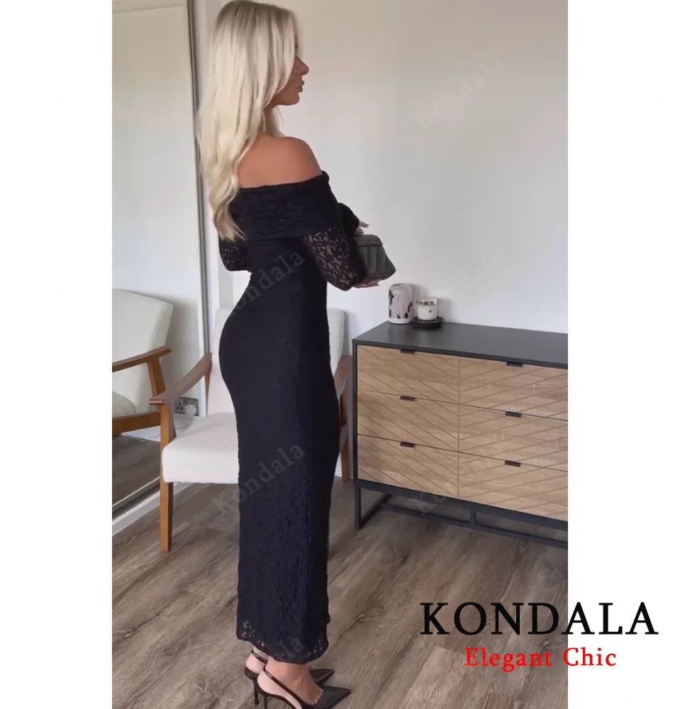 KONDALA Elegant Lace Off Shoulder Long Dress Women