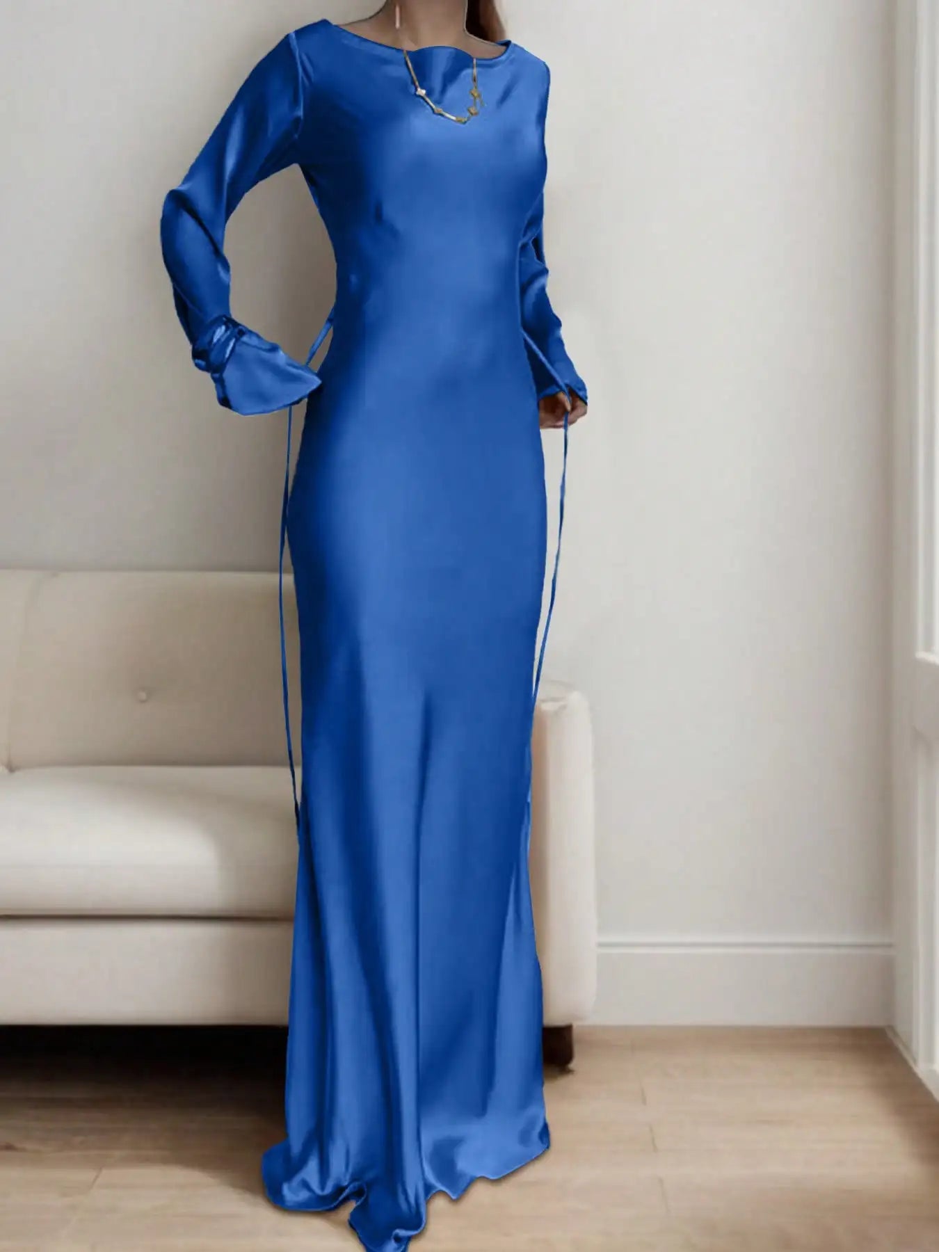 Womens Bespoke Satin Maxi Dress Corset Waist