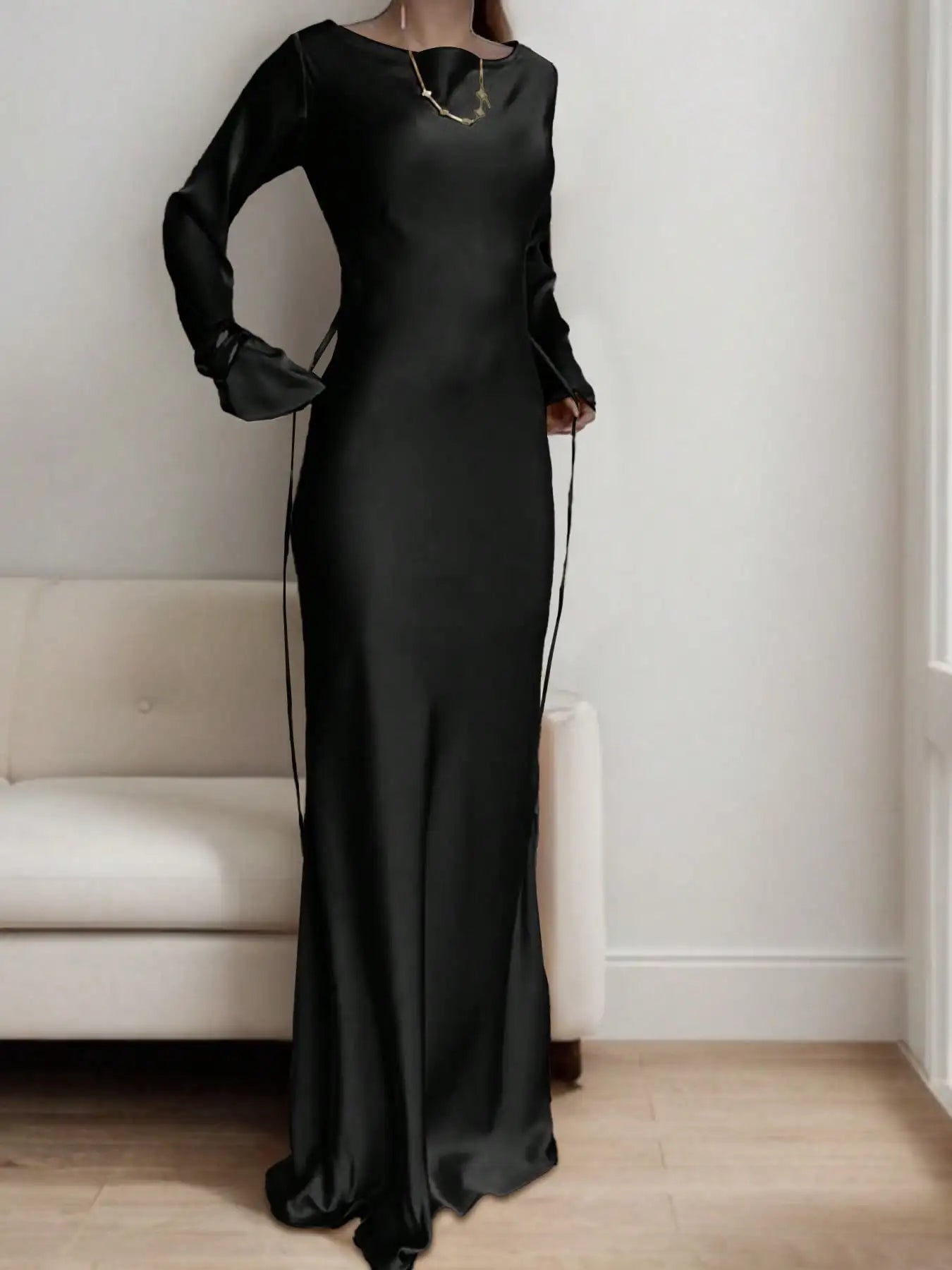 Womens Bespoke Satin Maxi Dress Corset Waist