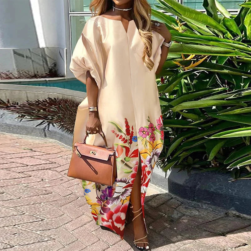 Bohemian Maxi Long Dress Women Satin Silk