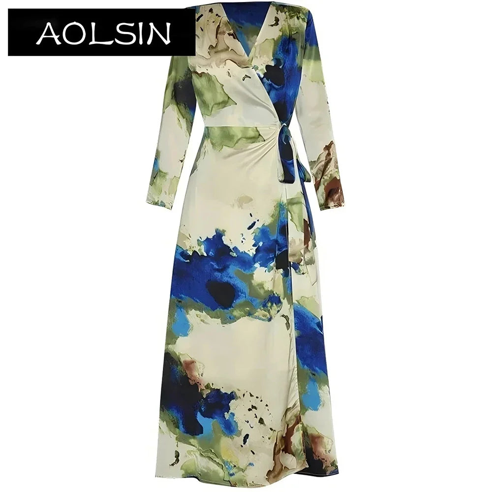 Fashion Designer Womens Lace Up Wrap Dress V Neck
