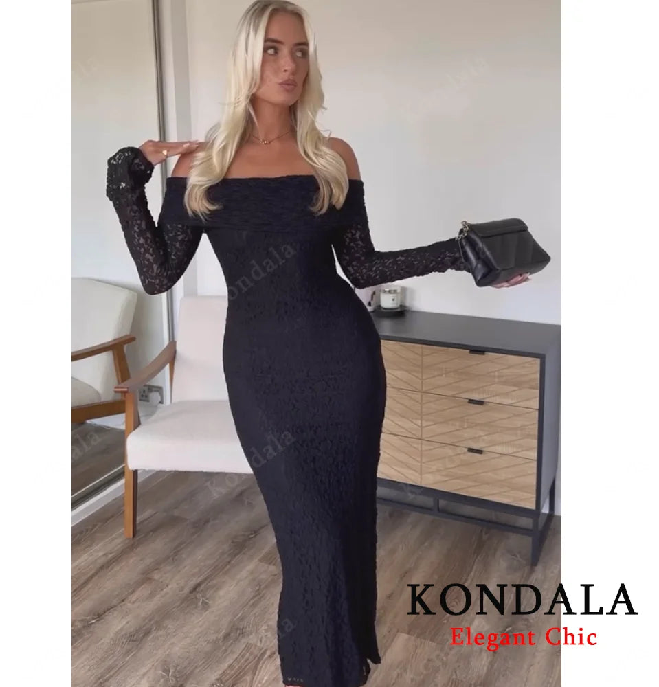 KONDALA Elegant Lace Off Shoulder Long Dress Women