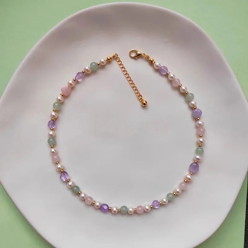 Gemstone Pearl Beaded Choker