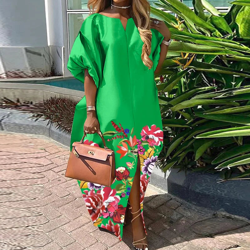Bohemian Maxi Long Dress Women Satin Silk