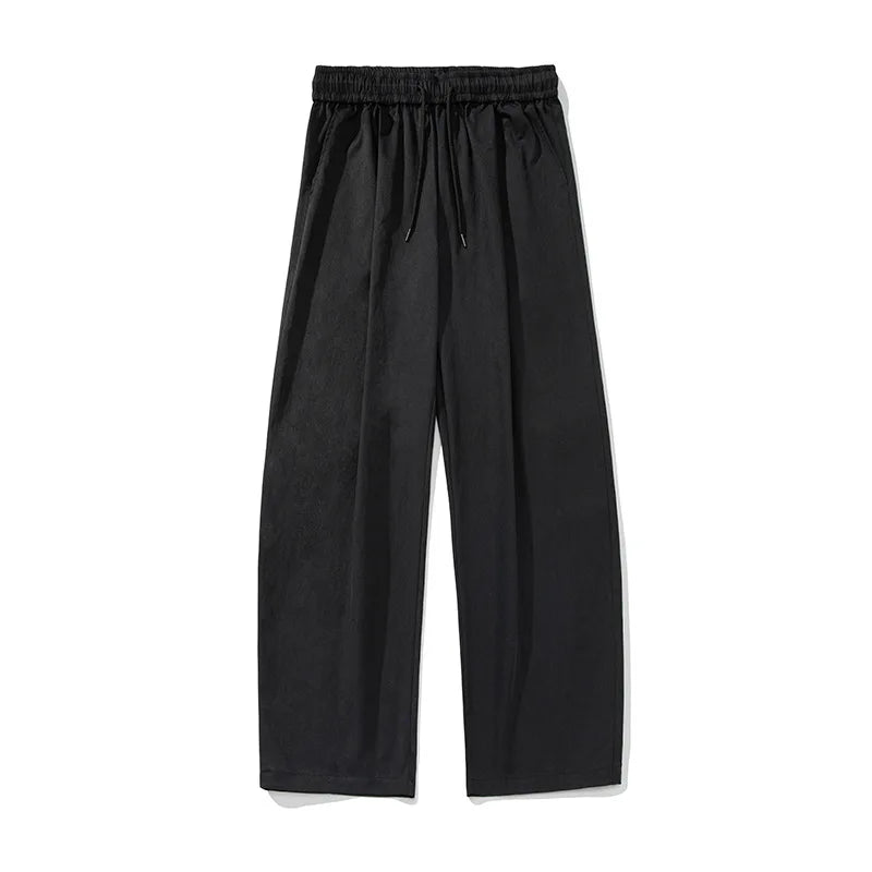 2025 Japanese Style Men's Pleated Trousers Loose Fit Wide-Leg Casual Pants Pure Color Micro Flare Spring Fashion Chino Pants