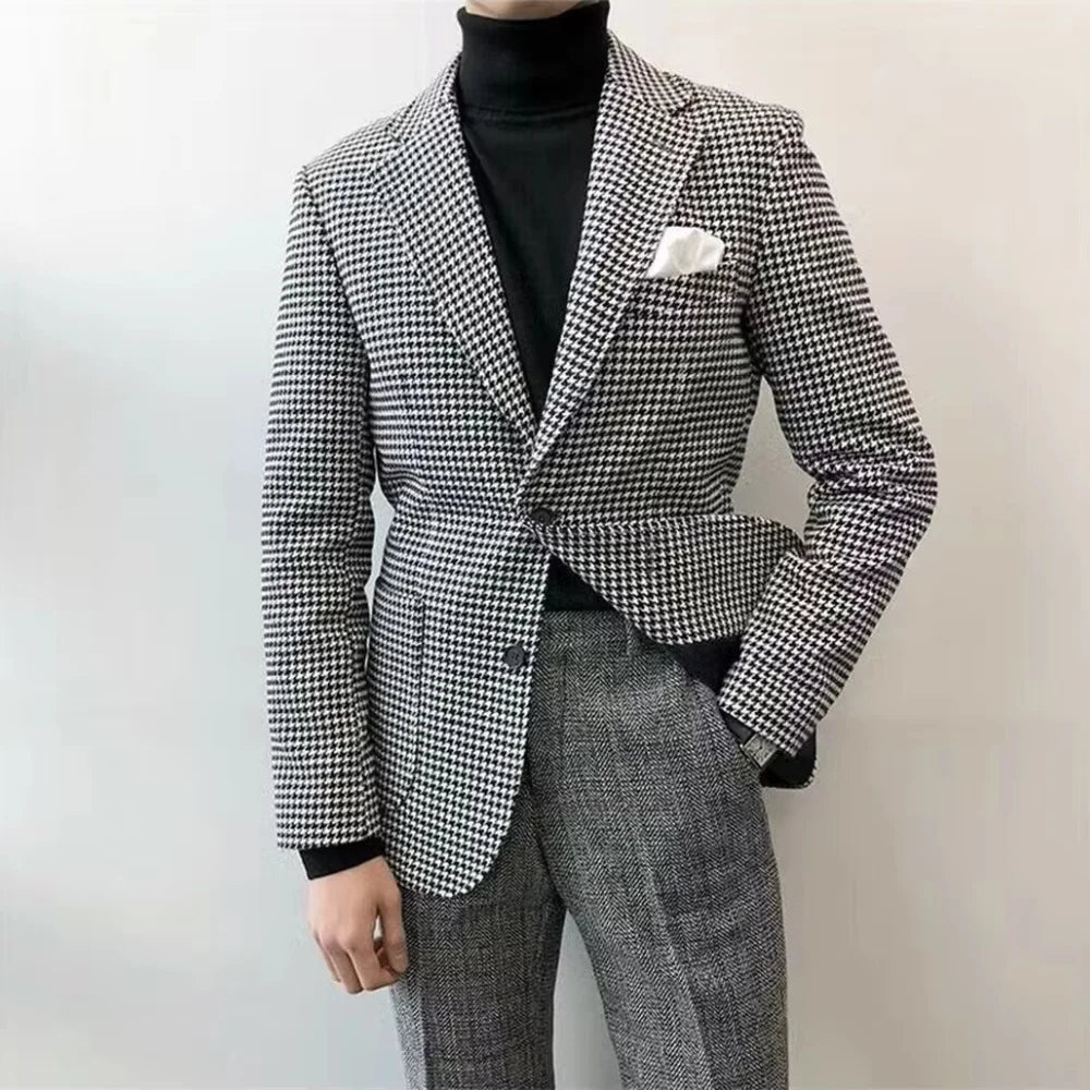 Men Houndstooth Slim Blazer